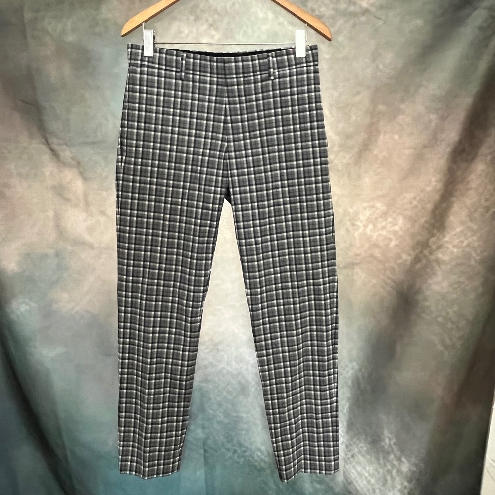 Club Monaco Sutton Slim Fit Plaid Dress Pants Mens 30/32 Grey Navy Wool Blend